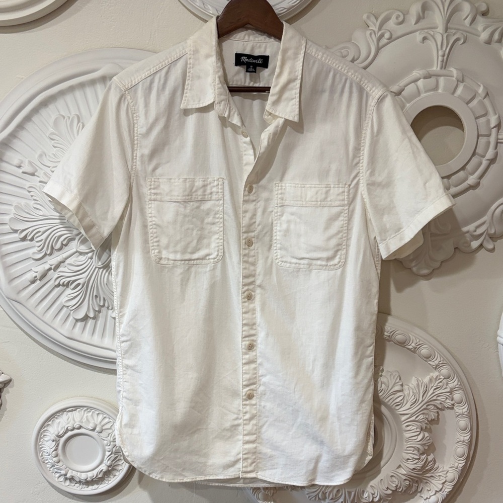 Madewell Men's Short-Sleeve Button-Down Shirt in Off-White